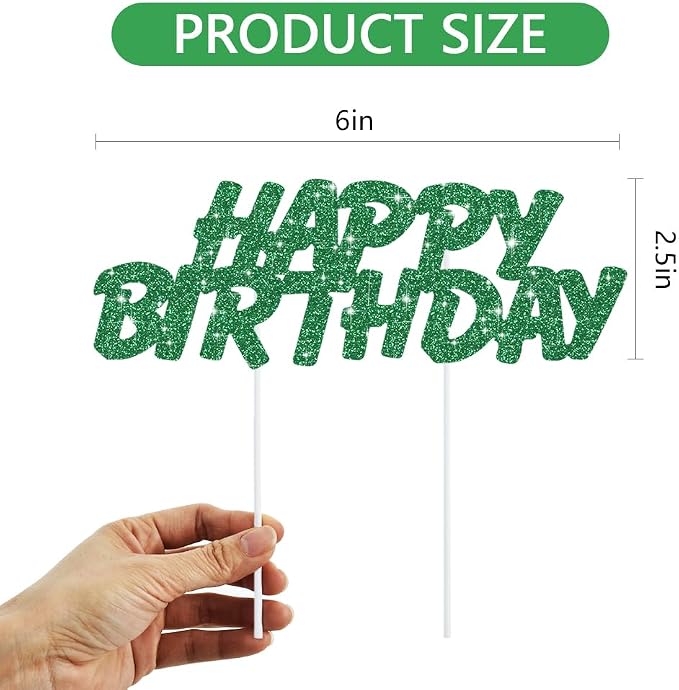 BEISHIDA green HAPPY BIRTHDAY Cake Topper, Happy Birthday Cake Bunting Decor,Birthday Party Decoration Supplies，Photo Booth Props