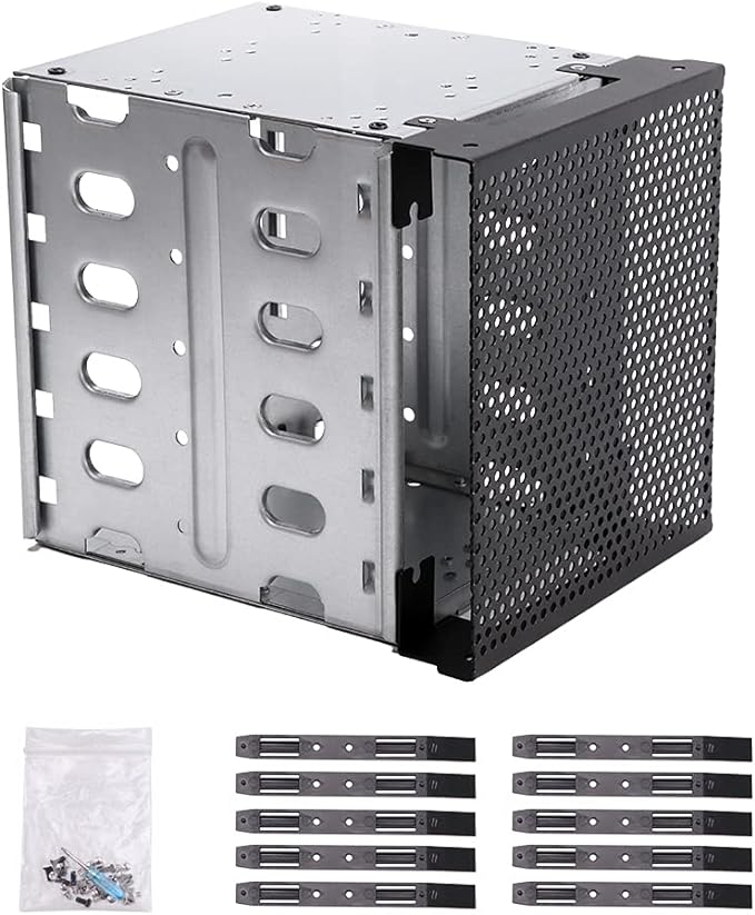 Hard Drive Cage,Galvanized Steel Plate + ABS Plastic Cage Hard Drive Tray Rack with Fan Space,Adapter Rack Bracket for Computer SATA 5.25in to 5X 3.5