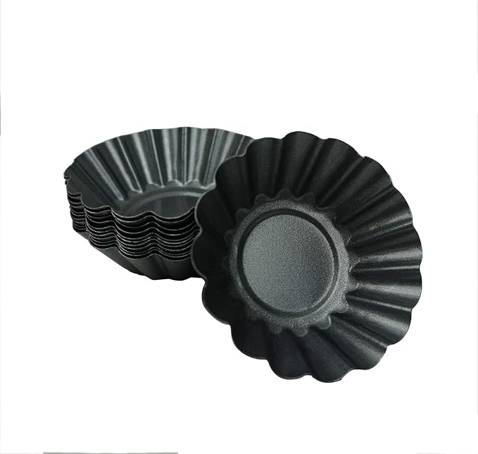 12 Pack Egg Tart Pan, Non-stick Carbon Steel Tartlet Tins, Mini Pie Mould, Muffin Cupcake Pudding Baking Cup Maker - for Pies, Chinese Egg Tart, Cakes (Big Size 3"x 0.9")