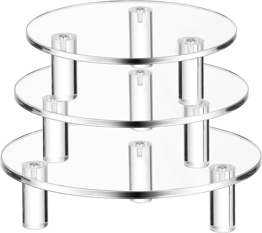 Lineshading 3 Pcs Round Acrylic Display Riser Clear Round Stands Clear Pedestal Riser Board for Cake Plant Dessert Jewelry Collectible Cupcake Figure Wedding Birthday Party Decor(5'', 6'', 8'')