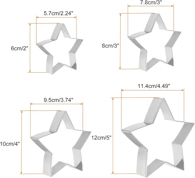 HARFINGTON Star Cookie Cutter Set Assorted Sizes Stainless Steel Five-Pointed Star Biscuit Baking Pastry Cutters Molding for Pastry Fondant Cake Christmas Tree