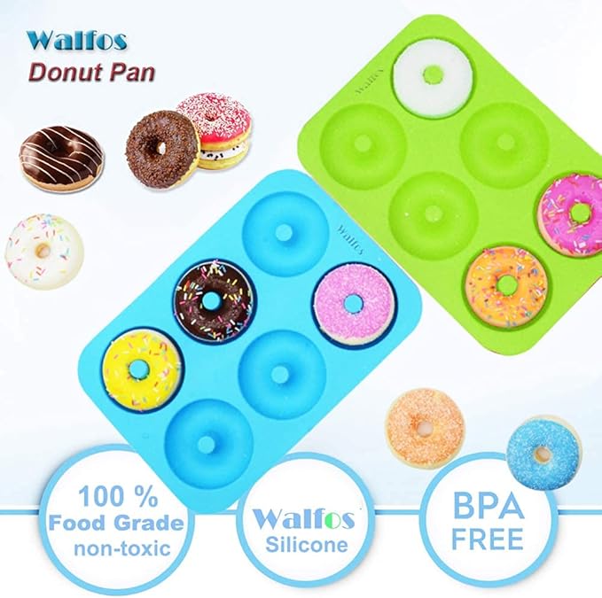 Walfos Non-Stick Donut Pan For Baking-Silicone Doughnut Mold, BPA FREE, Just Pop Out! Make Perfect Donut Cake Biscuit Bagels,Dishwasher Safe, Set of 3