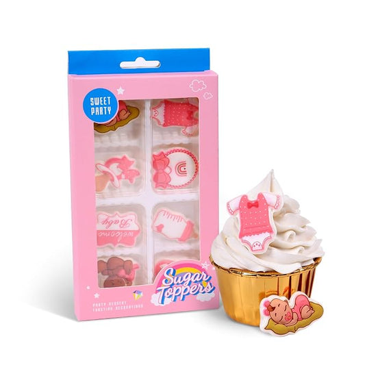Edible Baby Shower Cake Decorations 8 Count Royal Icing Decorations Sugar Cake Toppers for Reveal Party Baking Cupcakes Ice Cream Cookies Birthday Cake