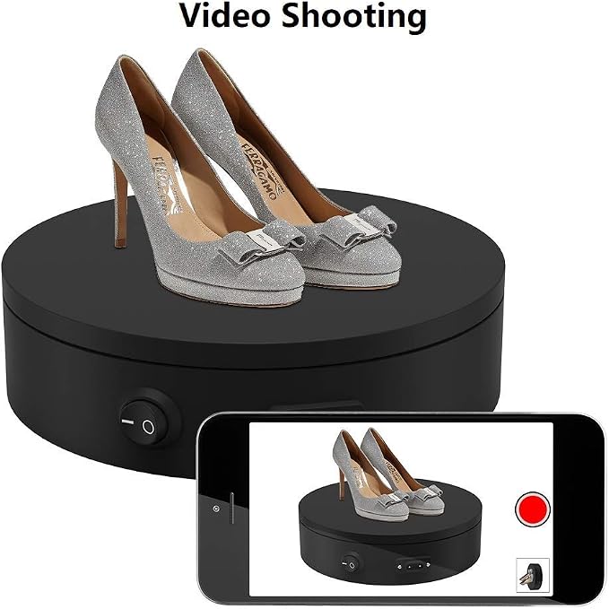 Motorized Photography Turntable, Automatic Revolving Platform Perfect for 360 Degree Images,Professional for Shop Display Stand,Product Display or Cake Display,55lb Load Dia 7.8inch- Black