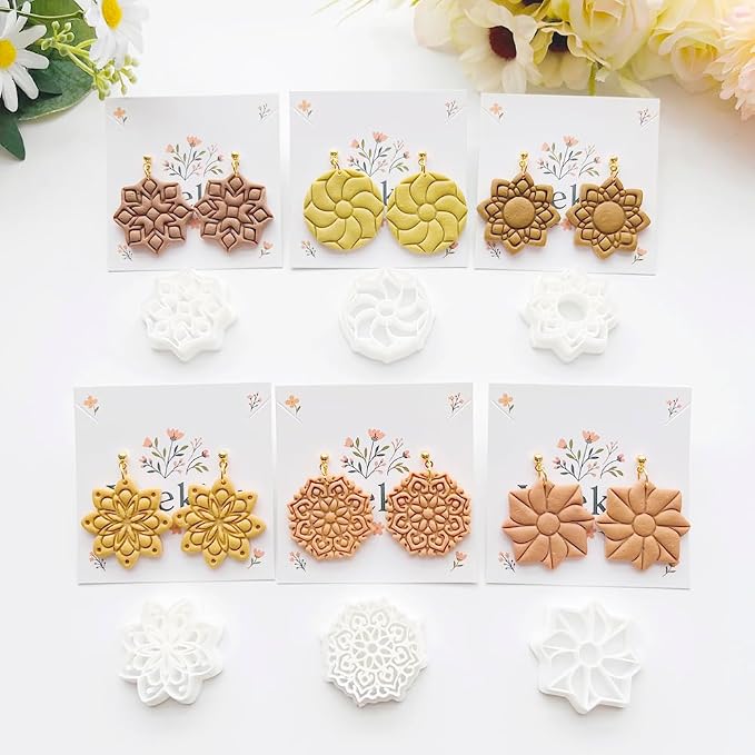 Xaekicr 11 Pcs Mandala Polymer Clay Cutters - Geometric Flower & Boho Shape Jewelry Making Tools for Earrings, Pendants & DIY Crafts, Soft Clay Molds