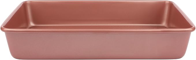 David Burke 13x9 Oblong Baking Pan – Carbon Steel, Non-Stick, PFTE & PFOA Free, Oven Safe with AirFlow Baking Technology – Rose Gold