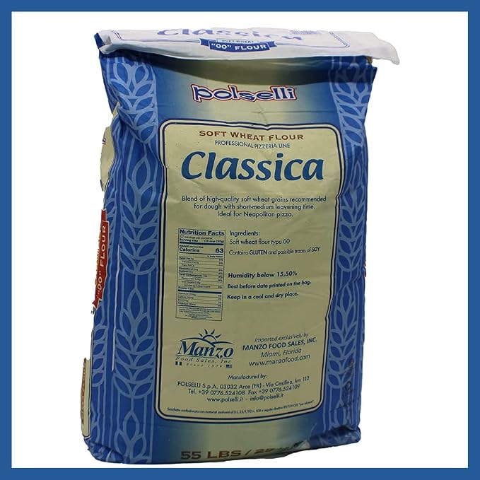 POLSELLI Classica, Tipo 00 Double Zero Flour, Soft Wheat, 25 kg (55 lbs) | All-Natural Type "00" European Flour For Pizza, Bread, Pastas, 8+ Hour Rise Dough; Unbleached, Unbromated, No Additives.