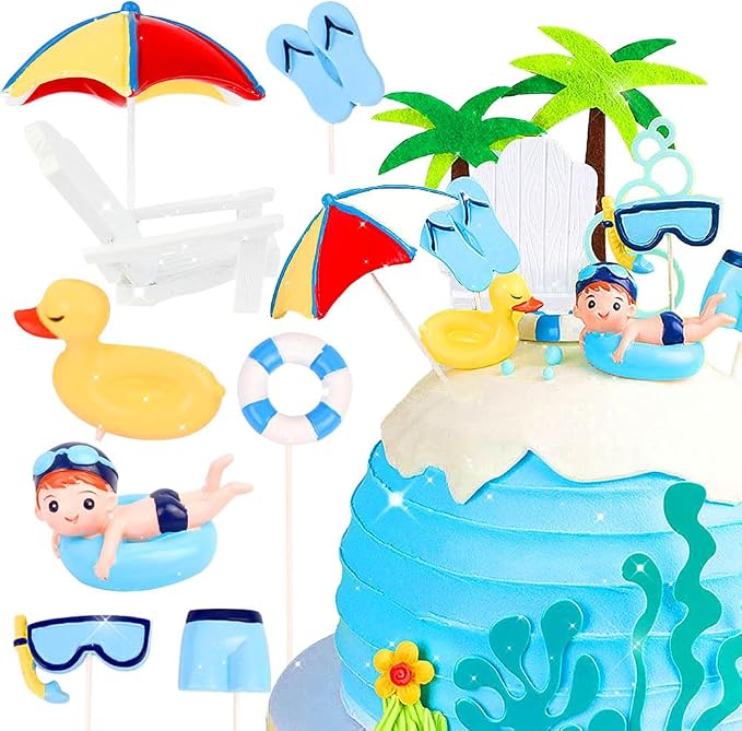 Swimming Pool Cake Decoration Beach Cake Decoration Swimming Pool Cake Topper Summer Beach Cake Toppers Summer Birthday Party Supplies Swimming Pool Party Supplies