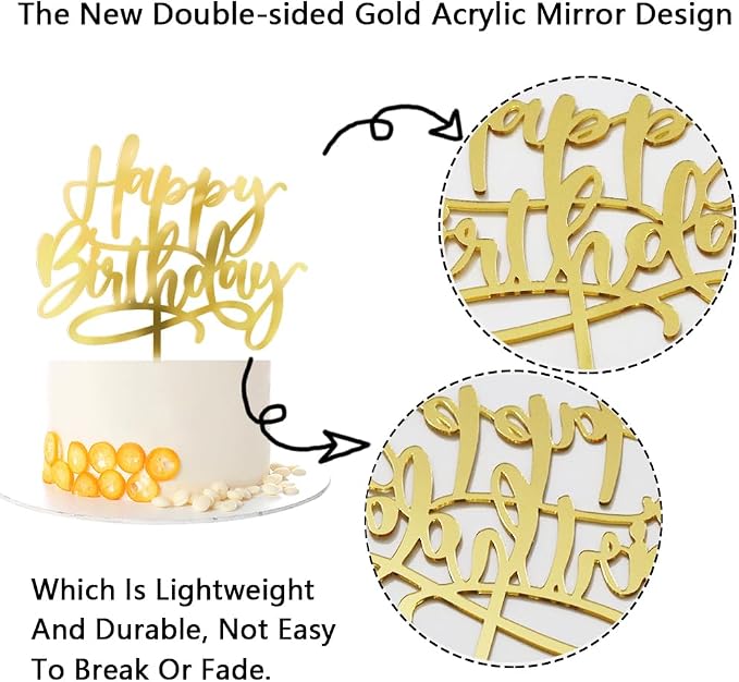 Kaoenla Golden Acrylic Cake Topper, Birthday Party Decoration, 1 Piece, Cardboard, 6.1in*5.2in, Gold