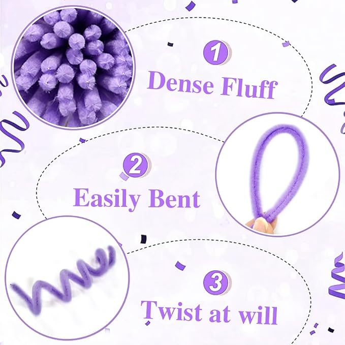 AHAMETON 620Pcs Purple Pipe Cleaner Flower Kit, 6 Colors Bulk Pipe Cleaners Craft Supplies with Wires, Stamens, Ribbon, Tapes, Card, DIY Flower Making for Gifts Home Decoration, Party & School Crafts