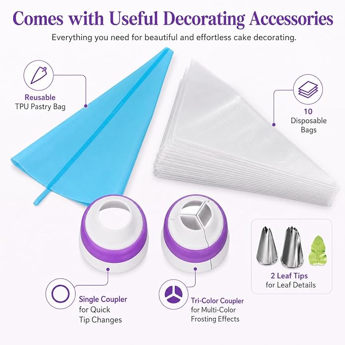 27 PCS Russian Piping Tips Set with Pastry Bags and Couplers, Stainless Steel Flower Piping Tips for Cake Decorating, Flower Icing Tips and Frosting Nozzles for Cupcakes, Cookies and Desserts