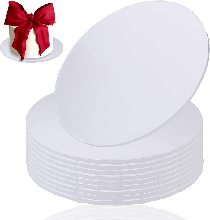 10 inch Round Cake Drum Boards, Dulinkas 1/4 Inch Thick White Corrugated Cardboard Cake Base Grease-Resistant Cake Boards for Multi-Layer Cakes, Weddings & Parties 10 Pack