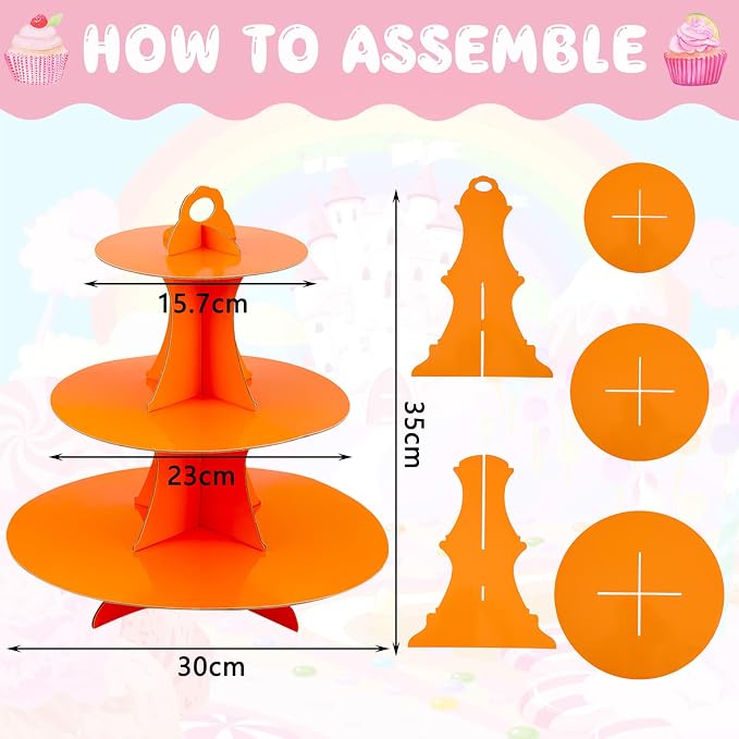6 Set 3 Tier Cardboard Cupcake Stand Tiered Cake Holders Colorful Paper Dessert Stand Reusable Round 3 Tier Tower for Table Display Birthday Bridal Shower Party Supplies, 6 Colors