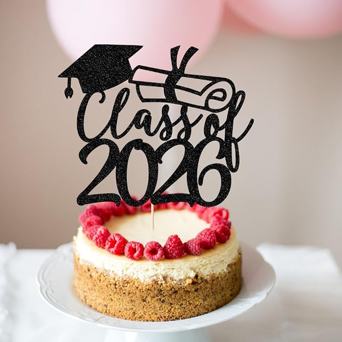 Gold Class of 2026 Congrats Grad Cake Topper Glitter Graduation Party Supplies - High School College Graduates -College Graduate Cake Topper Decorations (Class of 2026 black)