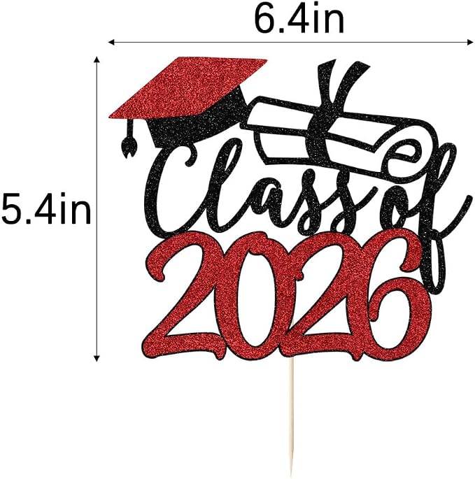 Gold Class of 2026 Congrats Grad Cake Topper Glitter Graduation Party Supplies - High School College Graduates -College Graduate Cake Topper Decorations (Class of 2026 Black red)