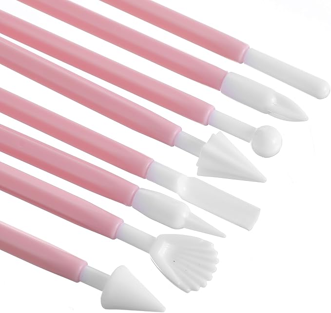 8 Pcs Clay Sculpting Tools Kit Fondant Sculpting Tool Set Air Dry Clay Tools Double Head Pottery Modeling Clays Carving Tool Plastic Cake Decorating Pens for Flower Modeling Baking Crafts Adult Pink