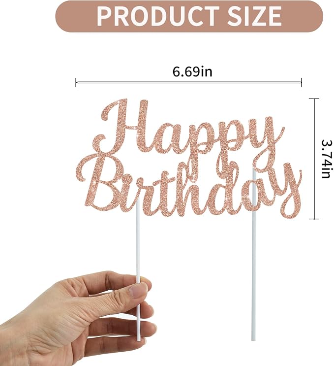 BEISHIDA Rose Gold Happy Birthday Cake Topper, Happy Birthday Cake Bunting Decor,Birthday Party Decoration Supplies，Photo Booth Props