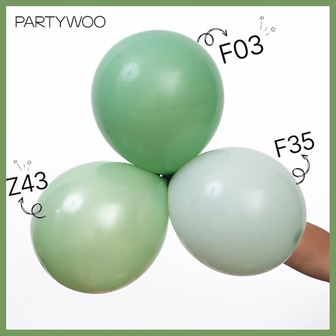 PartyWoo Dusty Green Balloons 100 pcs Different Sizes of 18 12 10 5 Inch Matte Sage Olive Boho Green Eucalyptus Latex Balloon Arch Kit Garland for Wedding Baby Shower Party Decorations Green-F03