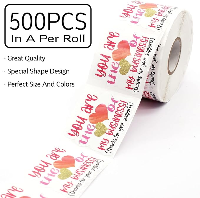 You are The Love of My Business Stickers,Thank You Sticker for Small Business Mail Envelopes Shipping Package Packing 500 Labels Per Roll