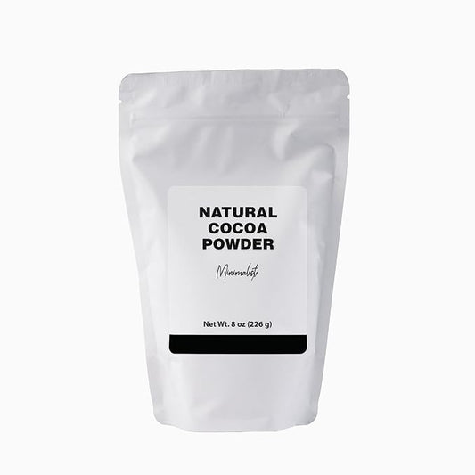 Minimalist Natural Cocoa Powder with 10-12% Cocoa Butter, Perfect for Baking and Hot Chocolate, Packaged for Convenience in a Resealable Bag (8 Ounce)
