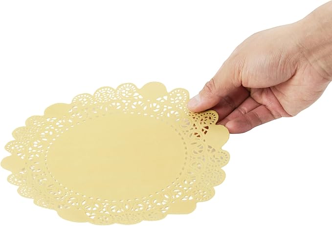 Pastry Tek 8 x 8 Inch Paper Lace Doilies, 4000 Disposable Table Doilies - Elegant Lace Finish, Long Lasting, Yellow Paper Doily, for Pastries, Cupcakes, Desserts - Restaurantware