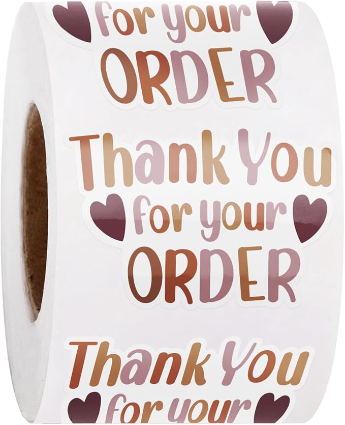 WRAPAHOLIC 1.8 x 1.1 Inch, 500 Total Business Stickers Roll- Brown Thank You for Your Order Text Design, Thank You Lables, Shipping Stickers for Party Decorations