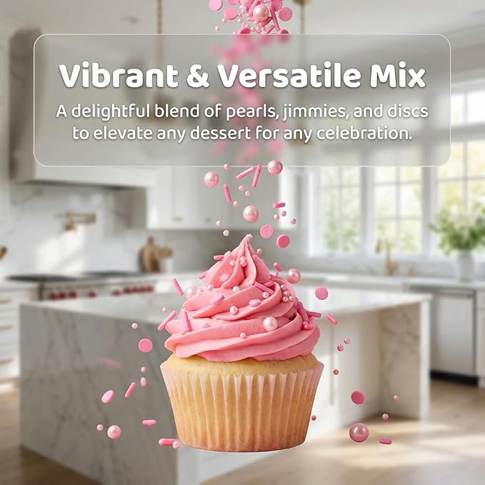 Pearl Sugar Chrismtas Sprinkles Candy 120g/4.2oz Mixing Size Baking Cake Decorations Cupcake Toppers Jimmies Cookie Decorating Celebrations Wedding Shower Party Xmas Supplies (Pink)