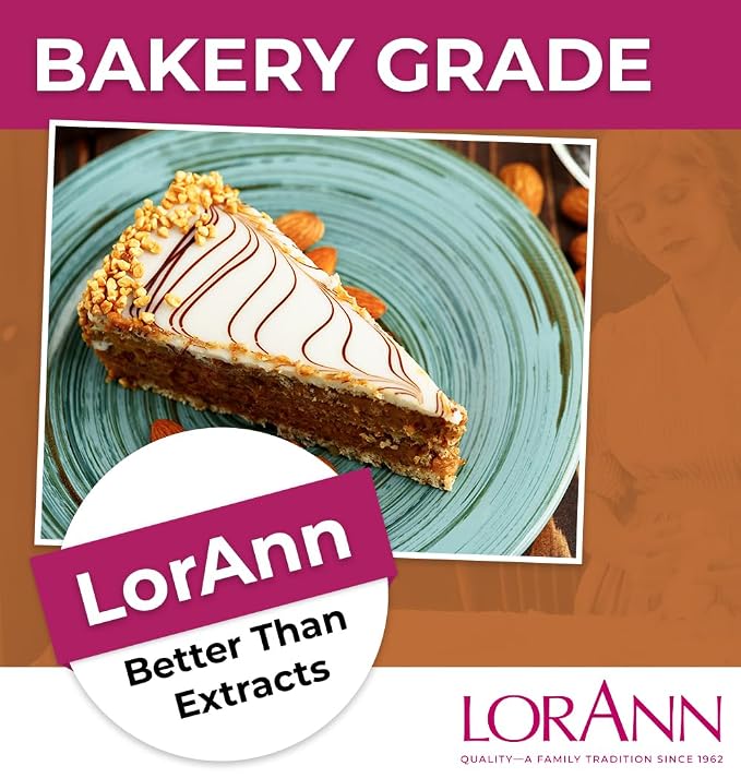 LorAnn Oils Almond Bakery Emulsion: True Essence, Ideal for Boosting Fruit Tones in Cakes, Cookies & Desserts, Gluten-Free, Keto-Friendly, Extract Substitute Essential for Your Kitchen, 4 Oz