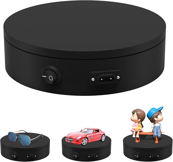 Motorized Photography Turntable, Automatic Revolving Platform Perfect for 360 Degree Images,Professional for Shop Display Stand,Product Display or Cake Display,55lb Load Dia 7.8inch- Black