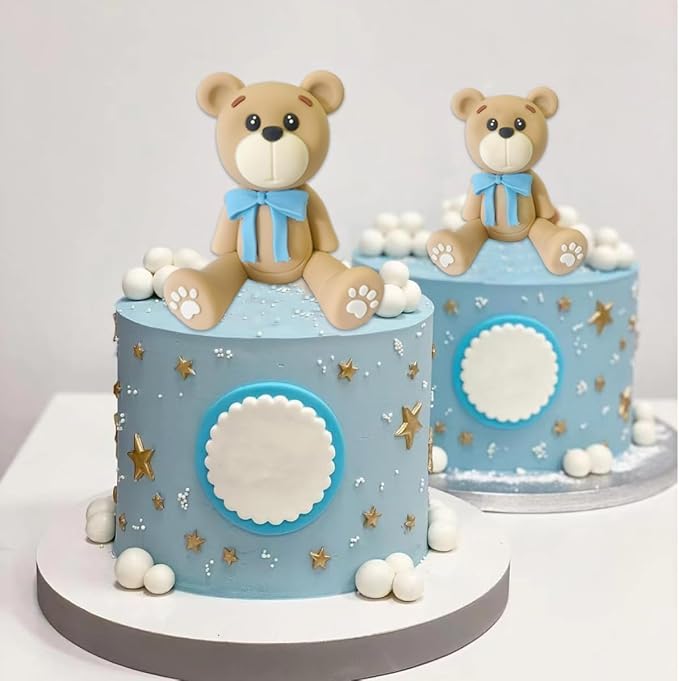 3D Bear Cake Toppers Bear Cake Decorations for Boy Girl Baby Shower Birthday Party Supplies (bule)