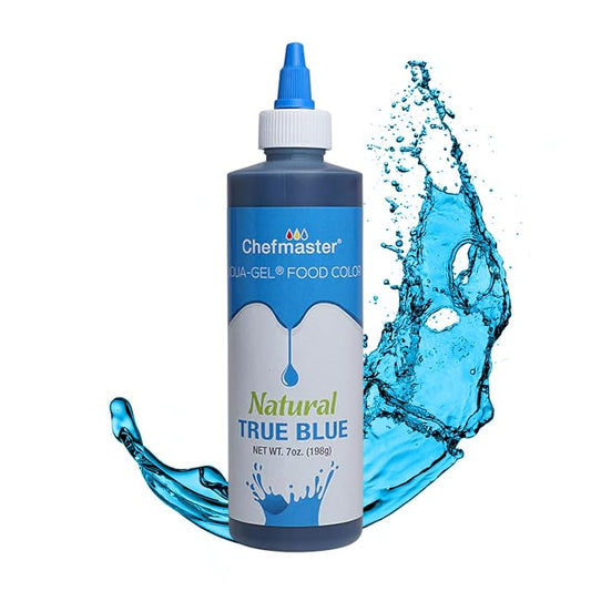 Chefmaster True Blue Natural Food Coloring | Plant-Based Dye for Icing, Fondant, Mousse, Pudding | Decorating Non-Bake Desserts | Easy-to-Use | Manufactured in the USA | 7 oz