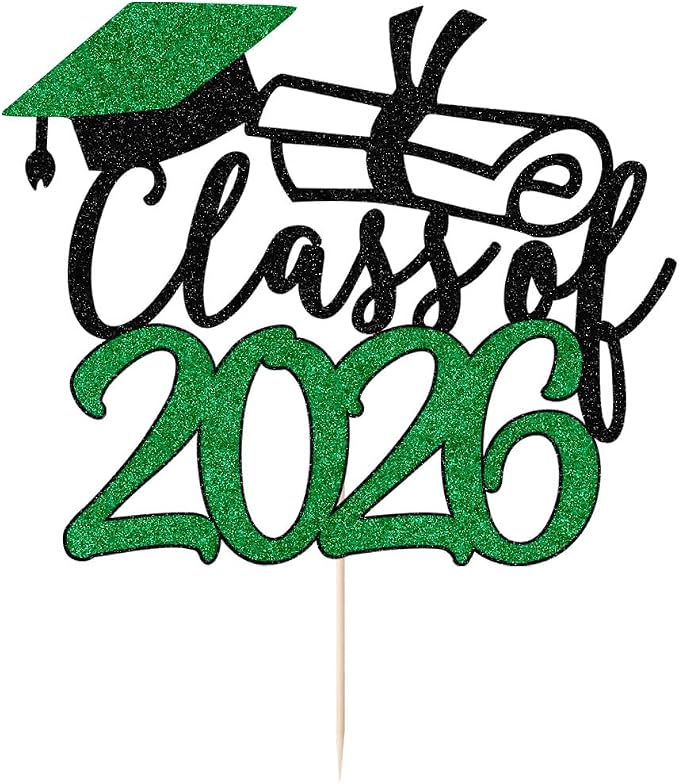 Gold Class of 2026 Congrats Grad Cake Topper Glitter Graduation Party Supplies - High School College Graduates -College Graduate Cake Topper Decorations (Class of 2026 Black green)