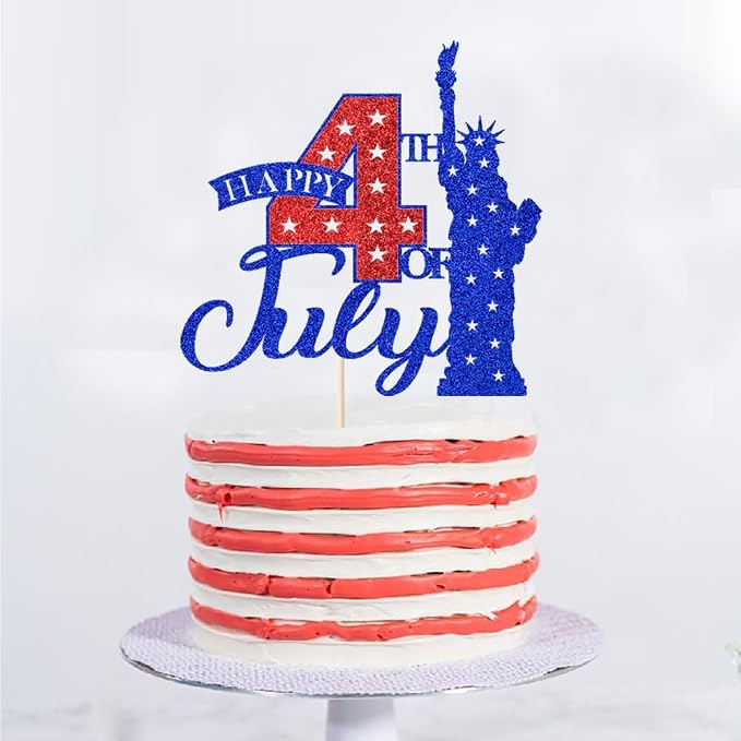 Happy 4th of July Cake Topper，Independence Day Cake Decor，America USA Patriotic Party Independence Day/Baby Shower/Birthday Party Decoration Supplies