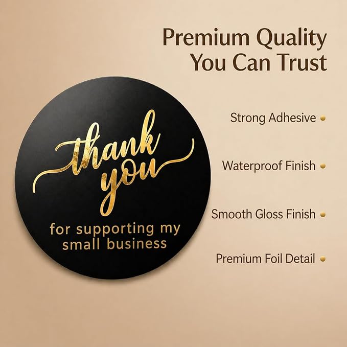 Thank You Stickers 2 Inch for Small Business – 500 Pcs Round Black & Gold Thank You for Supporting My Small Business Stickers – Waterproof Gold Foil Labels for Packaging, Envelope Seals, Bags, Boxes