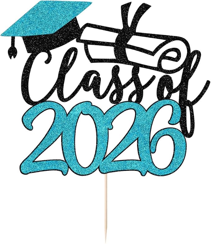 Gold Class of 2026 Congrats Grad Cake Topper Glitter Graduation Party Supplies - High School College Graduates -College Graduate Cake Topper Decorations (Class of 2026 Black and blue)