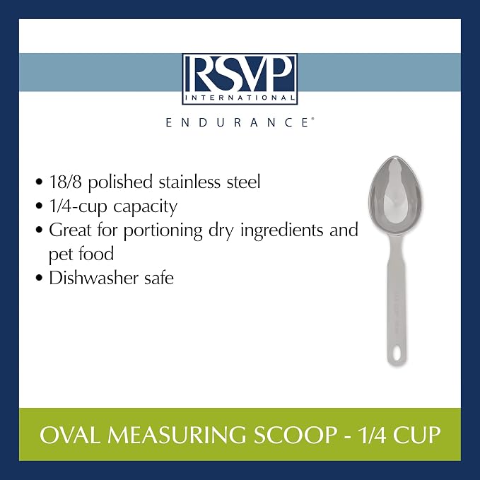 RSVP International Endurance Oval Measuring Scoop, 1/4 cup, Stainless Steel