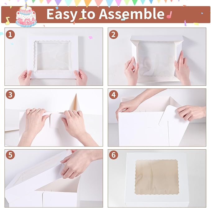 16pcs 12x12x8 Inches Cake Boxes,8pcs White Bakery Boxes with Window and 8pcs Boards,Cajas storage for 12 inch Cake box, Disposable Pie Box, Father's Day,Wedding, Birthday, Party