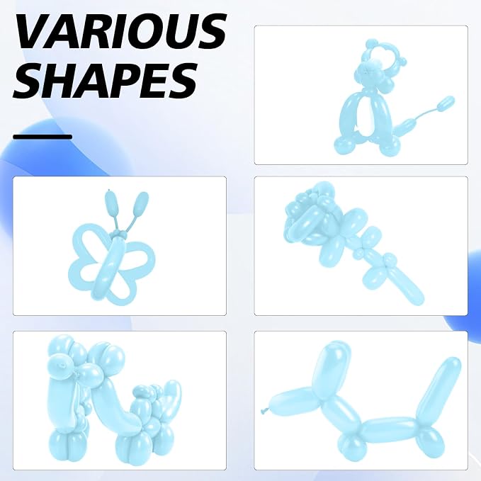 260 Macaron Blue Balloons, Kit Including 50 Long Balloons for Arch and Balloon Animals