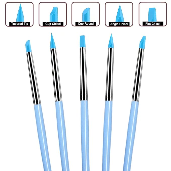 5Pcs Silicone Sculpting Tools, Blue Clay Sculpting Tools, Multi-Shape Silicone Brushes, Pottery Modeling Tools for Polymer Clay, Ceramics, Nail Art, Fondant & Craft DIY