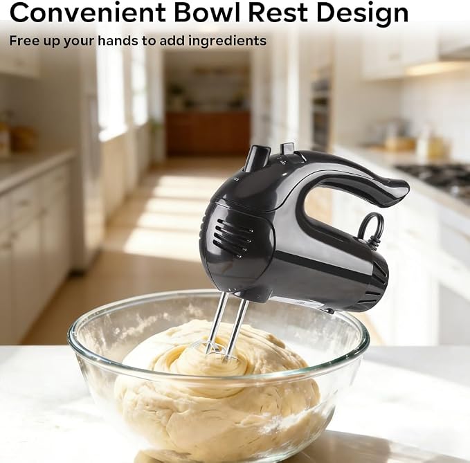 Electric Hand Mixer with Whisk&Dough Hook -5 Adjustable Speed Kitchen Mixer, One-Touch Eject Hand Blender Portable Handheld Mixer for Baking, Blending or Cooking