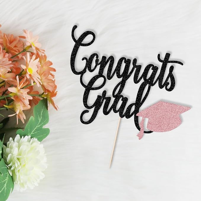 Congrats Grad Cake Topper,2026 Graduation Cake Topper, Congrats Grad Decorations,2026 High School/College/Senior Graduation Party Decorations Supplies. (Congrats Grad Rose gold)