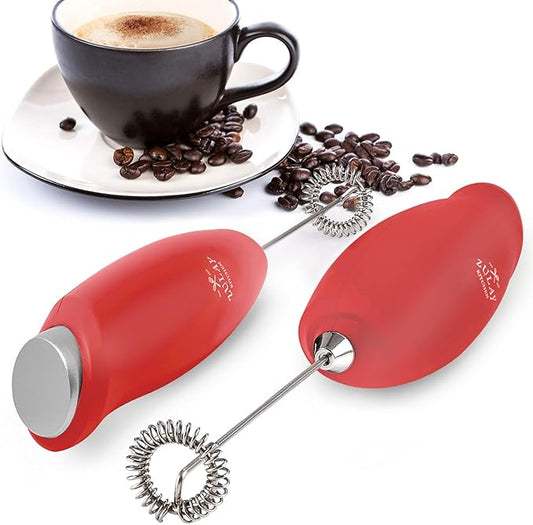 Zulay Kitchen Premium One-Touch Milk Frother for Coffee - Easy-Use Frother Handheld Foam Maker - Electric Whisk Drink Mixer for Cappuccino, Frappe, Matcha and Hot Chocolate (Cardinal Red)