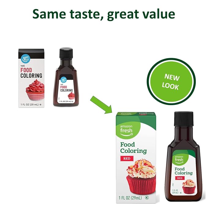 Amazon Fresh, Red Food Coloring (Previously Happy Belly, Packaging May Vary), 1 Fl Oz (Pack of 5)