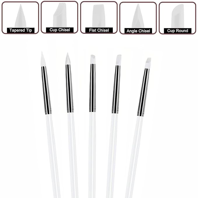 5Pcs Silicone Sculpting Tools, White Clay Sculpting Tools, Multi-Shape Silicone Brushes, Pottery Modeling Tools for Polymer Clay, Ceramics, Nail Art, Fondant & Craft DIY