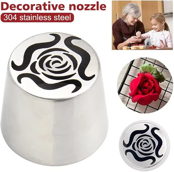 Stainless Steel Rose Flower Decorative Nozzle Russian Marshmallow Piping Nozzle DIY Baking Cake Decoration Piping Cream Tools (3Pcs)