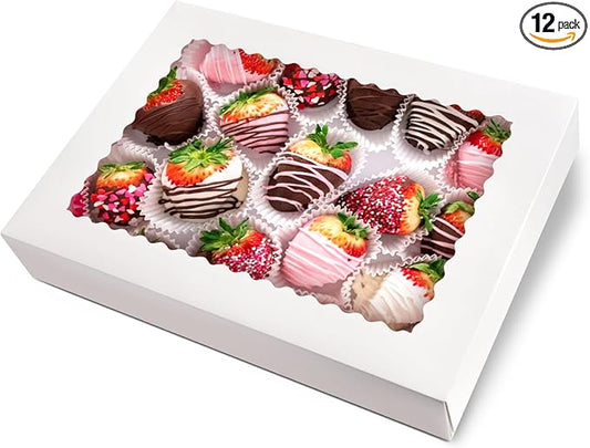 Rarapop 12 Pack Large Cookie Boxes with Window, 16x11x2.5 Inches Auto-Popup Bakery Boxes Treat Boxes for Pastries, Donuts, Pies, Muffins