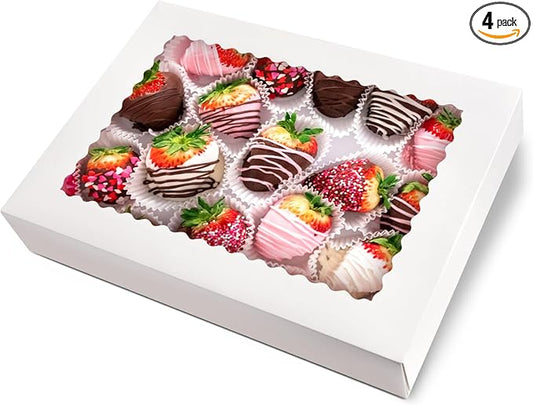 Rarapop 4 Pack Large Cookie Boxes with Window, 16x11x2.5 Inches Auto-Popup Bakery Boxes Treat Boxes for Pastries, Donuts, Pies, Muffins
