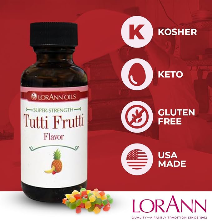 LorAnn Oils Super Strength Flavoring - Used For Candy Making, Flavoring Extracts, Baking, Hard Candy, and Flavor Oils - Bold, Natural Flavors 4X Stronger Than Extracts - Tutti Frutti, 0.125 fl oz