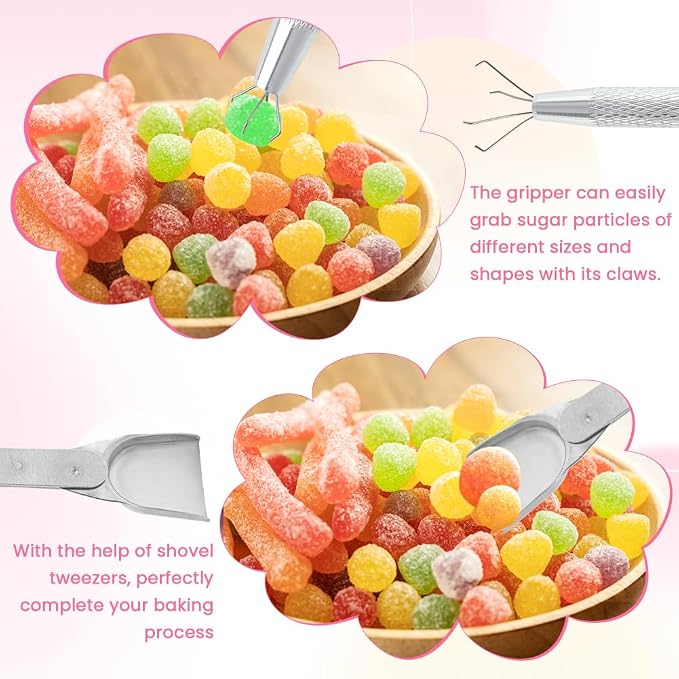 4 PCS Sprinkles Tools for Cake Decorating,Sprinkle Pen Pearl Grabber with 4 Claws,Cake Tweezers Pearl Sprinkle Spoon with Shovel Head,for Cookie Cupcake Decorating Supplies