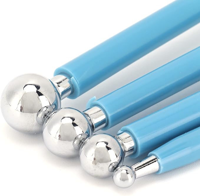 4 Pcs Stainless Steel Ball Sculpting Tool Set for Fondant Cake Decoration Clay Modeling Handcraft Baking Nail Art Creative Craft Kit with 8 Ball Heads